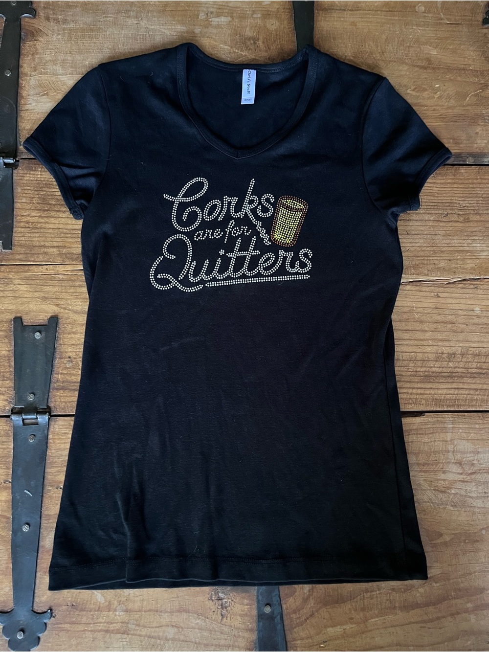 Graphic V-Neck Tee - Black with Gold Accent